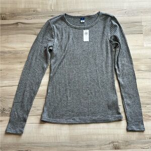 Old Navy Charcoal Gray Long Sleeve Ribbed Knit T-Shirt